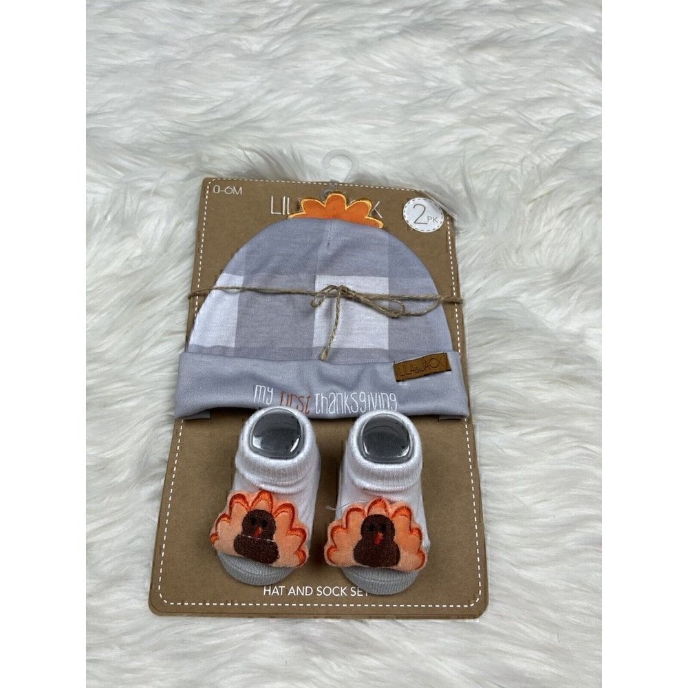 NEW Lila And Jack My First Thanksgiving Hat Sock Set Size 0-6 Months